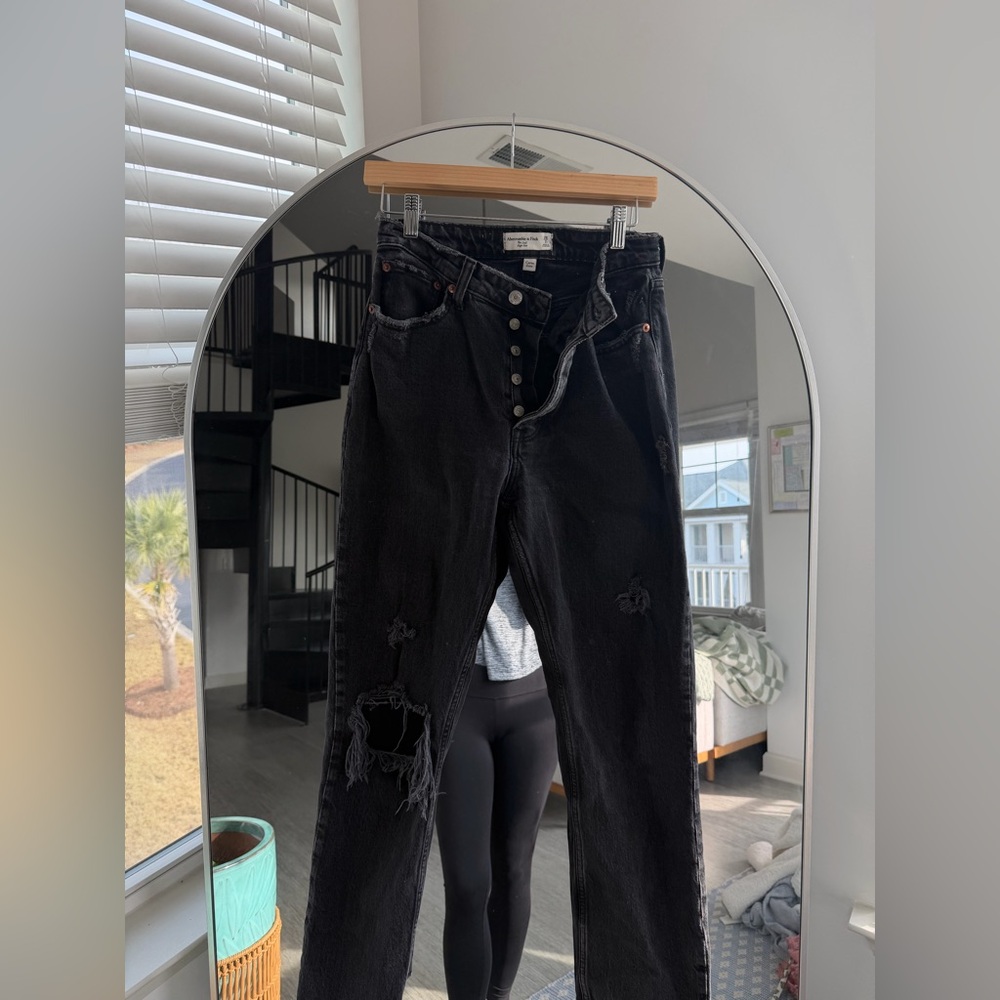 Abercrombie & Fitch The Dad High Rise Jeans Button Fly Distressed